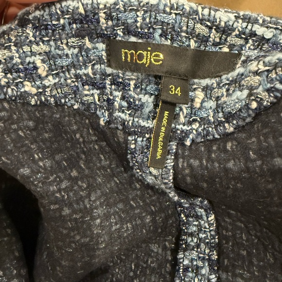 Maje Make Front Classic Preppy Rollye Knit Blue Dress Tweed Size 34 - Picture 5 of 9